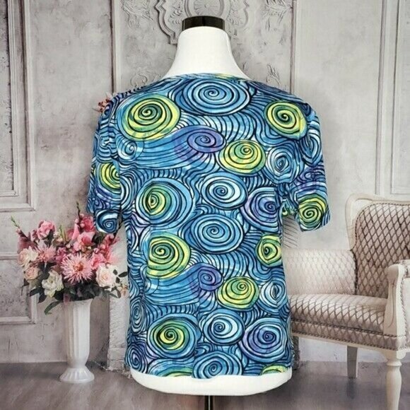 LIFE Style Blue Pullover Crew Neck Short Sleeve Wearable Art T-Shirt Size Small - Picture 8 of 10